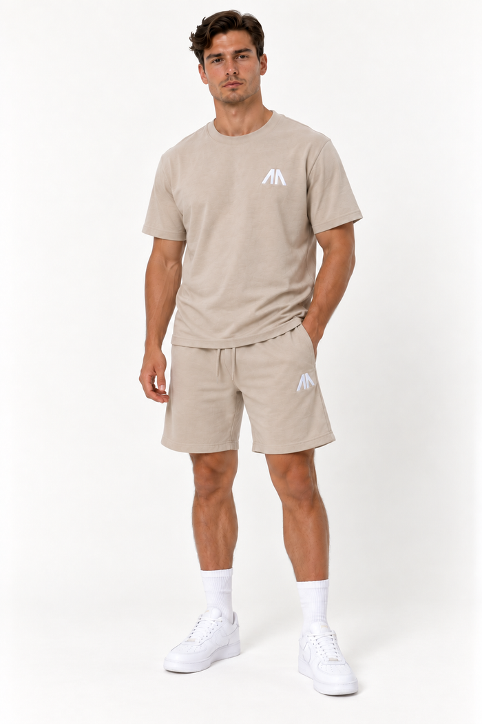 Heren T-Shirt & Short set - Zand/Beige