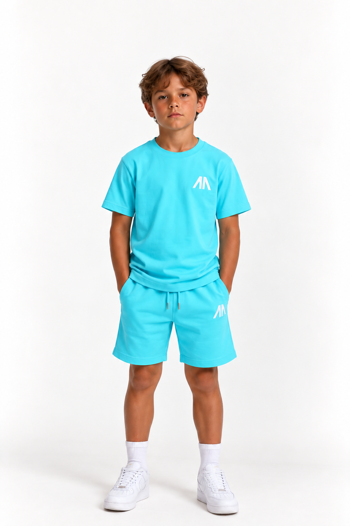 Kinder T-Shirt & Short set - Licht Blauw