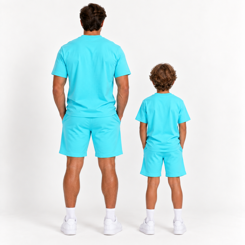 Vader + Zoon T-Shirt & Short set – Licht Blauw (2 sets)