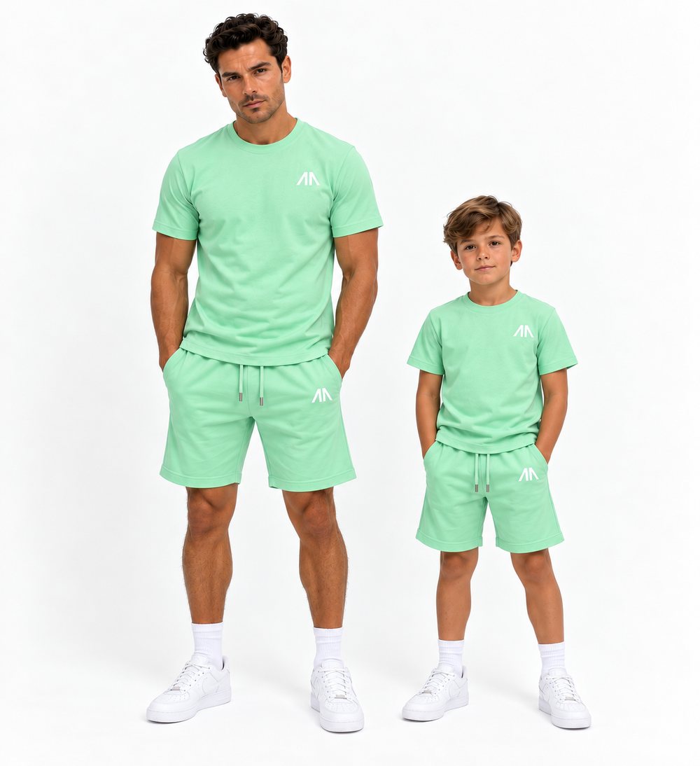Vader + Zoon T-Shirt & Short set – Mint Groen (2 sets)