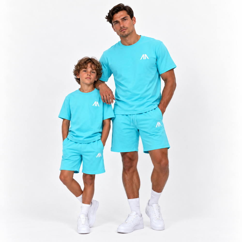 Vader + Zoon T-Shirt & Short set – Licht Blauw (2 sets)