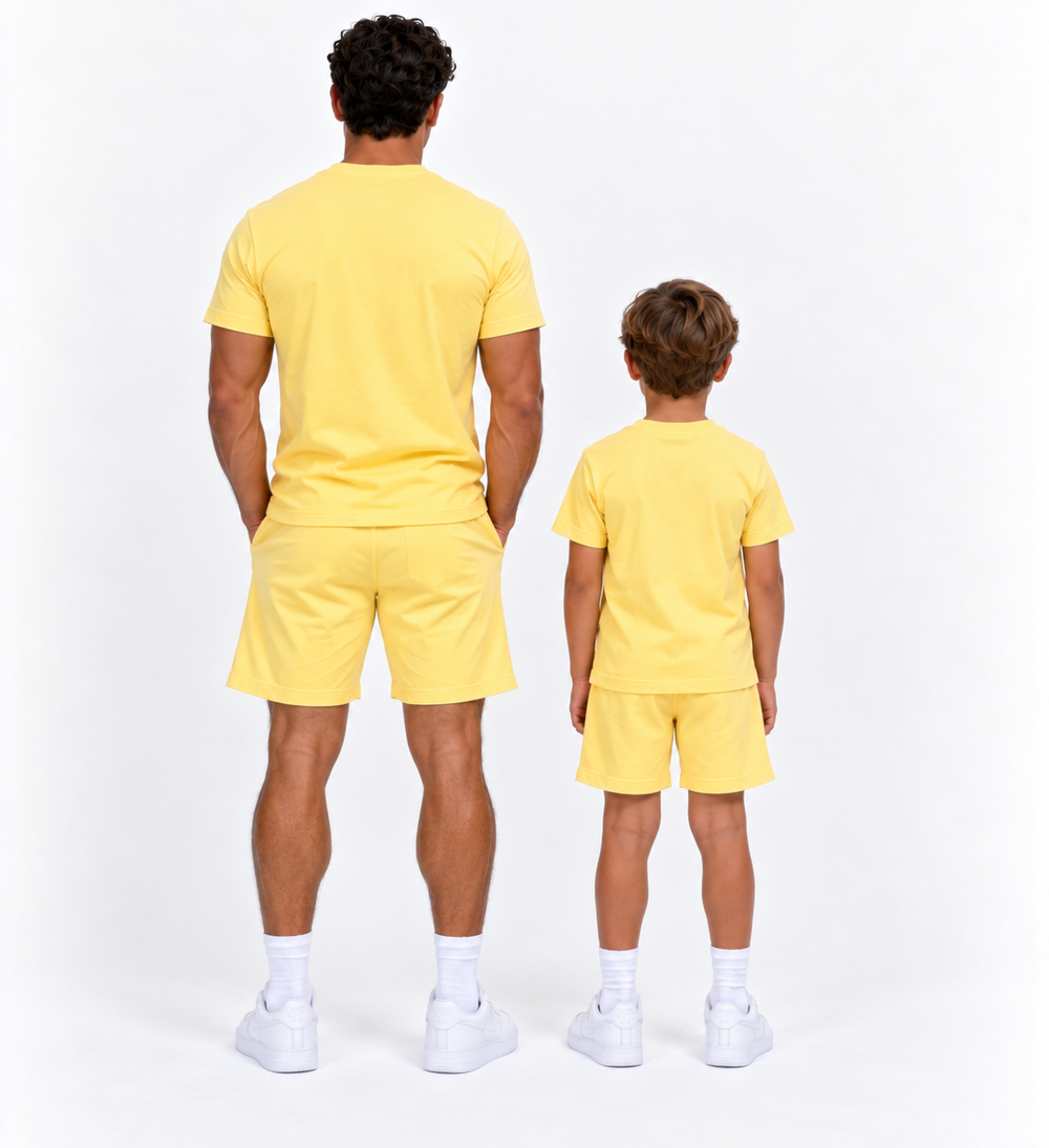 Vader + Zoon T-Shirt & Short set – Licht Geel (2 sets)