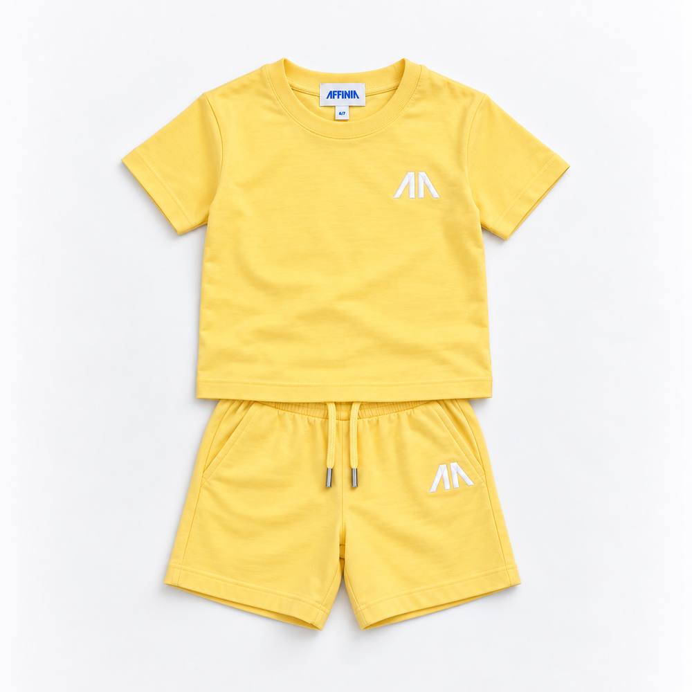 Kinder T-Shirt & Short set - Licht Geel