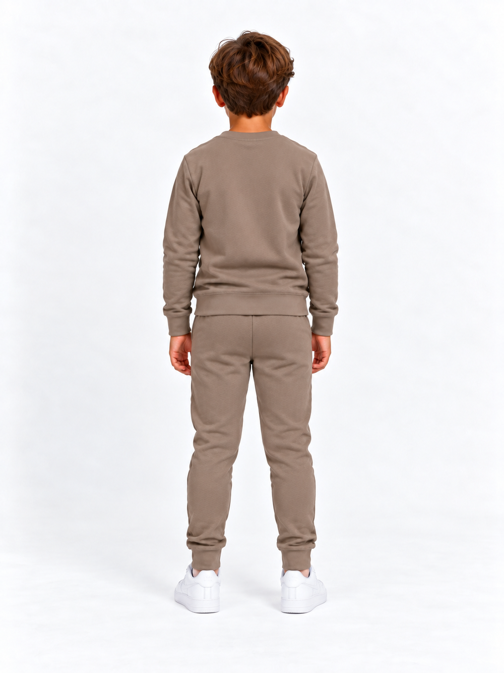 Kinder trainingspak taupe, achterkant