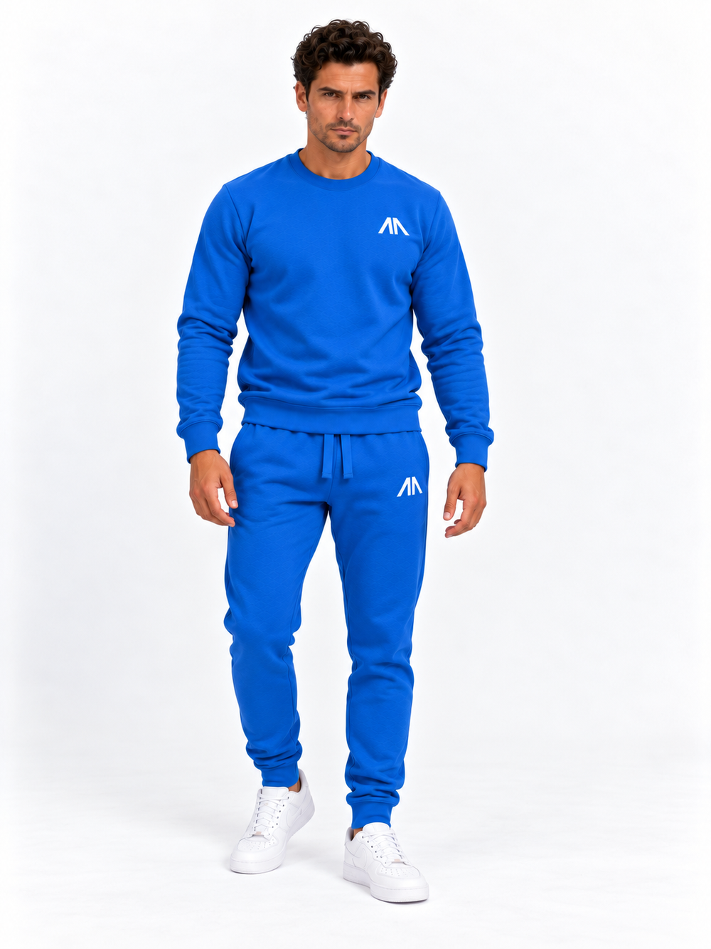 Heren trainingspak blauw, voorkant