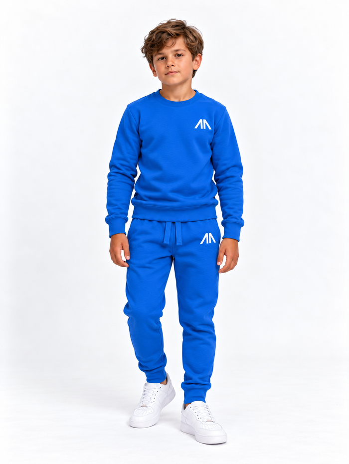 Kinder trainingspak blauw, voorkant