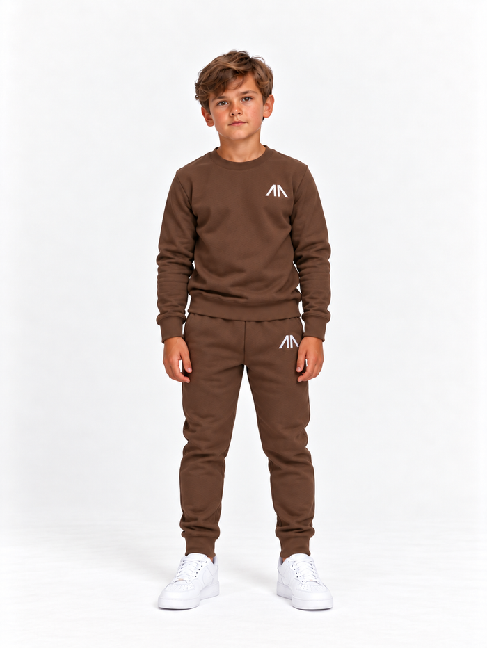 Kinder trainingspak bruin, voorkant