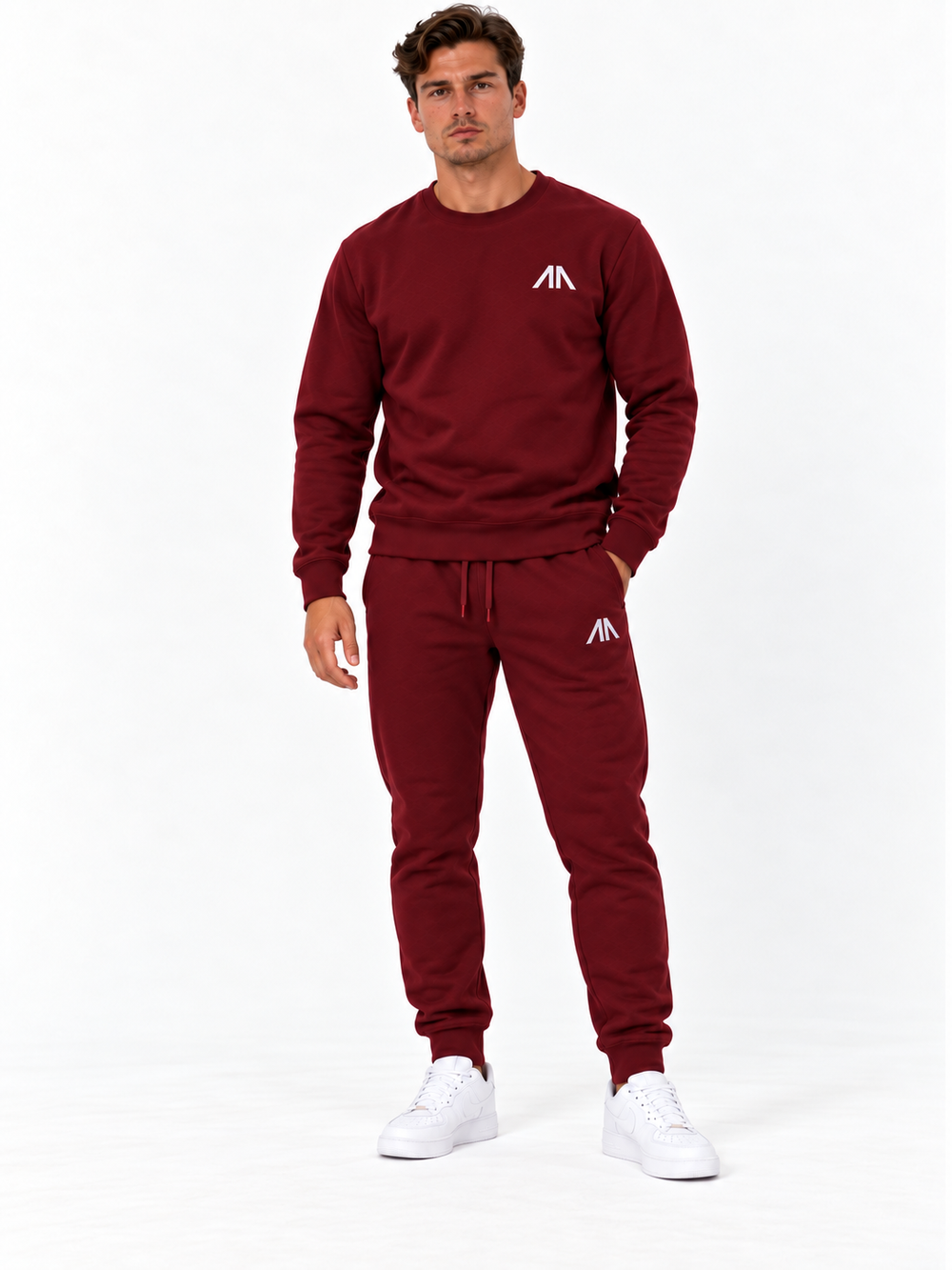 Heren trainingspak bordeaux, voorkant