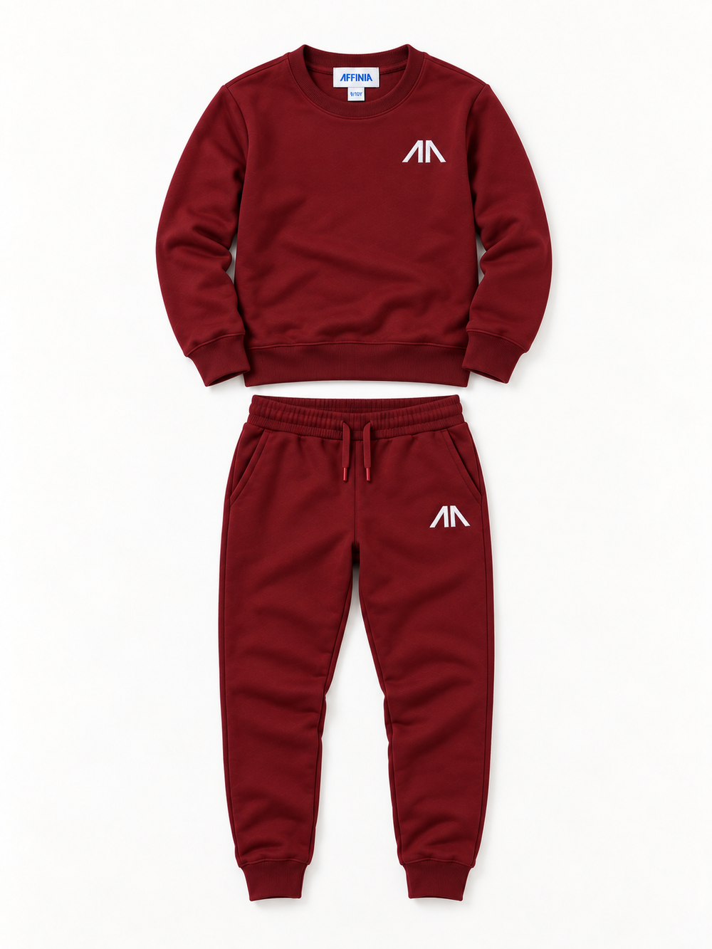 Flat lay kinder trainingspak bordeaux